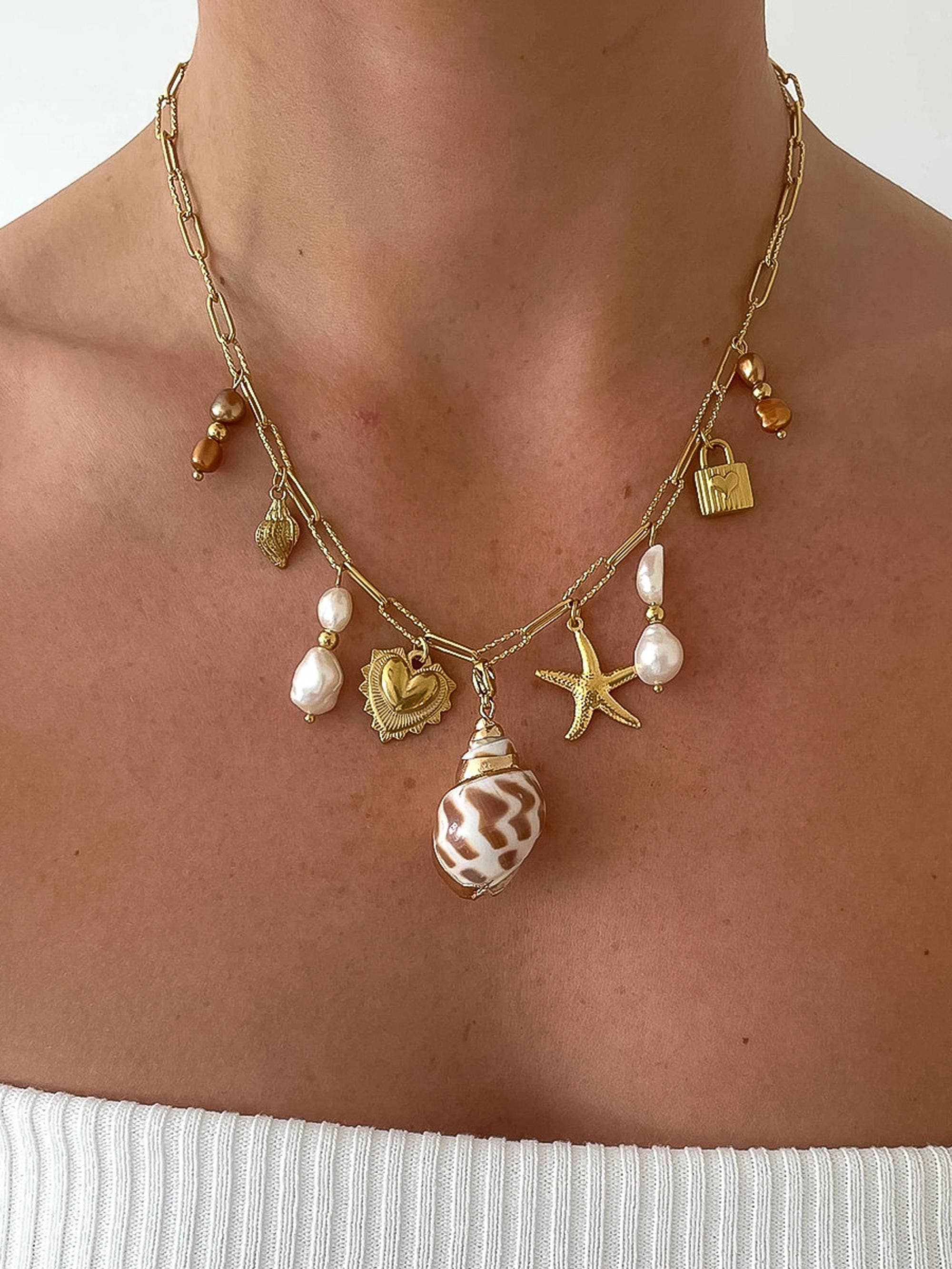 Shell and Pearl Charm Necklace