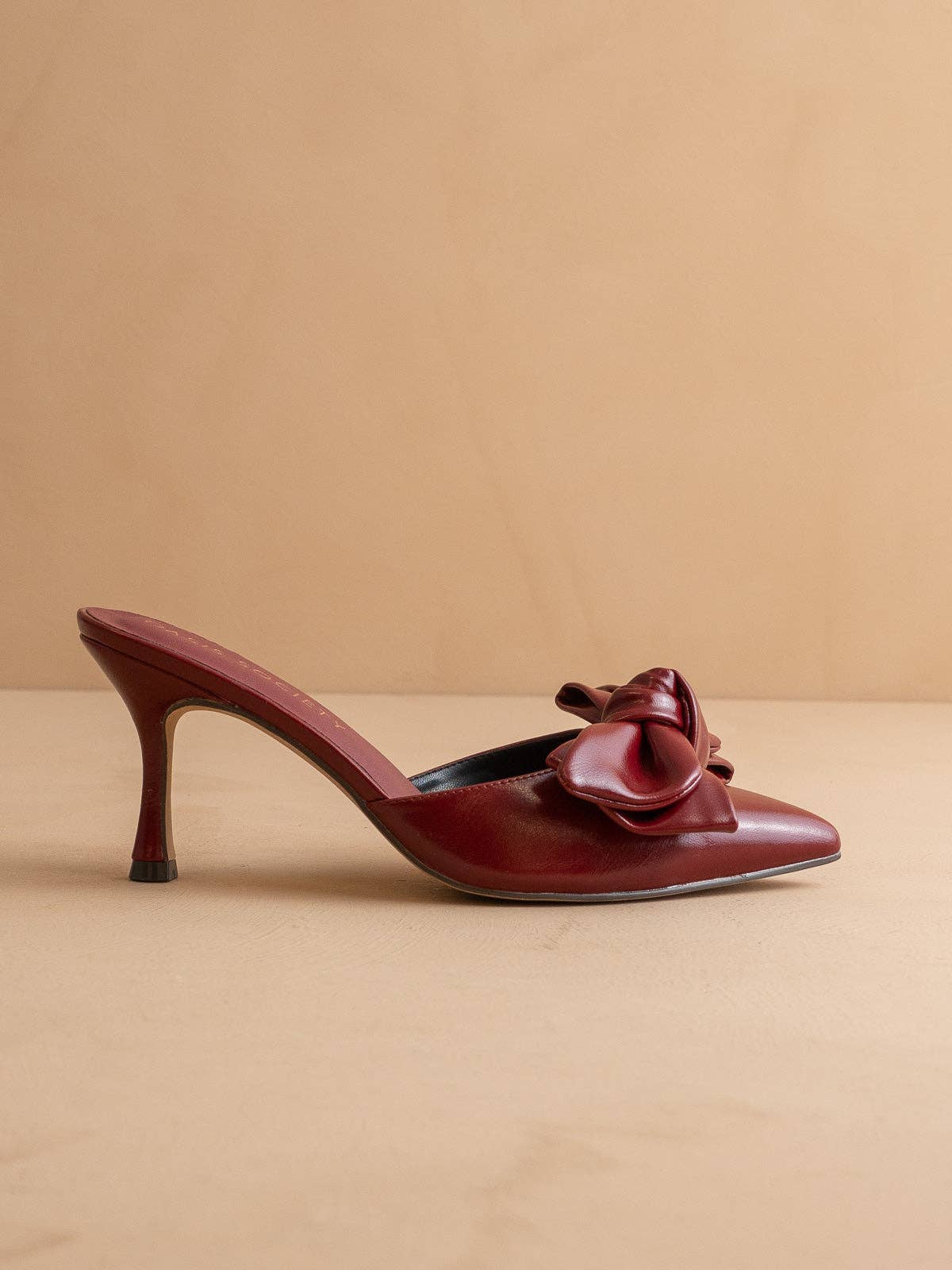 The Jane | Wine Pointed Toe Bow Accent Kitten Heel