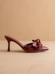 The Jane | Wine Pointed Toe Bow Accent Kitten Heel