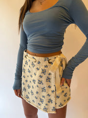Floral Denim Wrap Skort