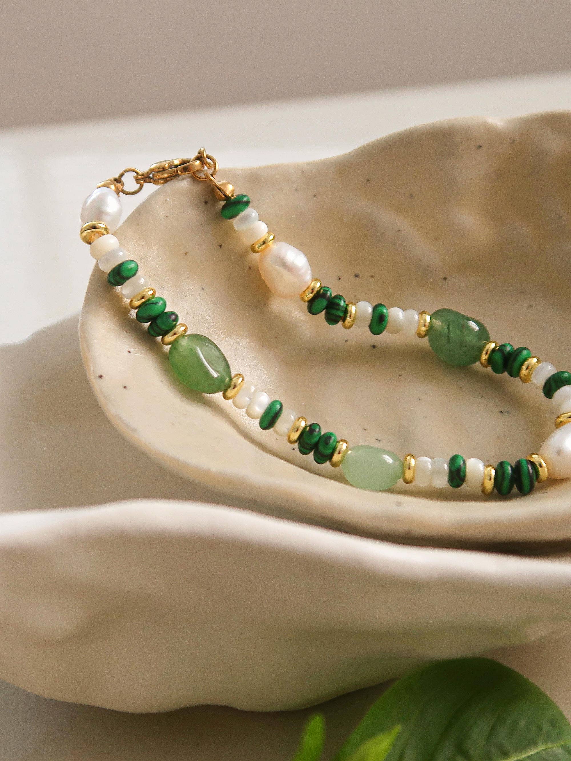 Green Bohemian Stone and Bead Bracelet