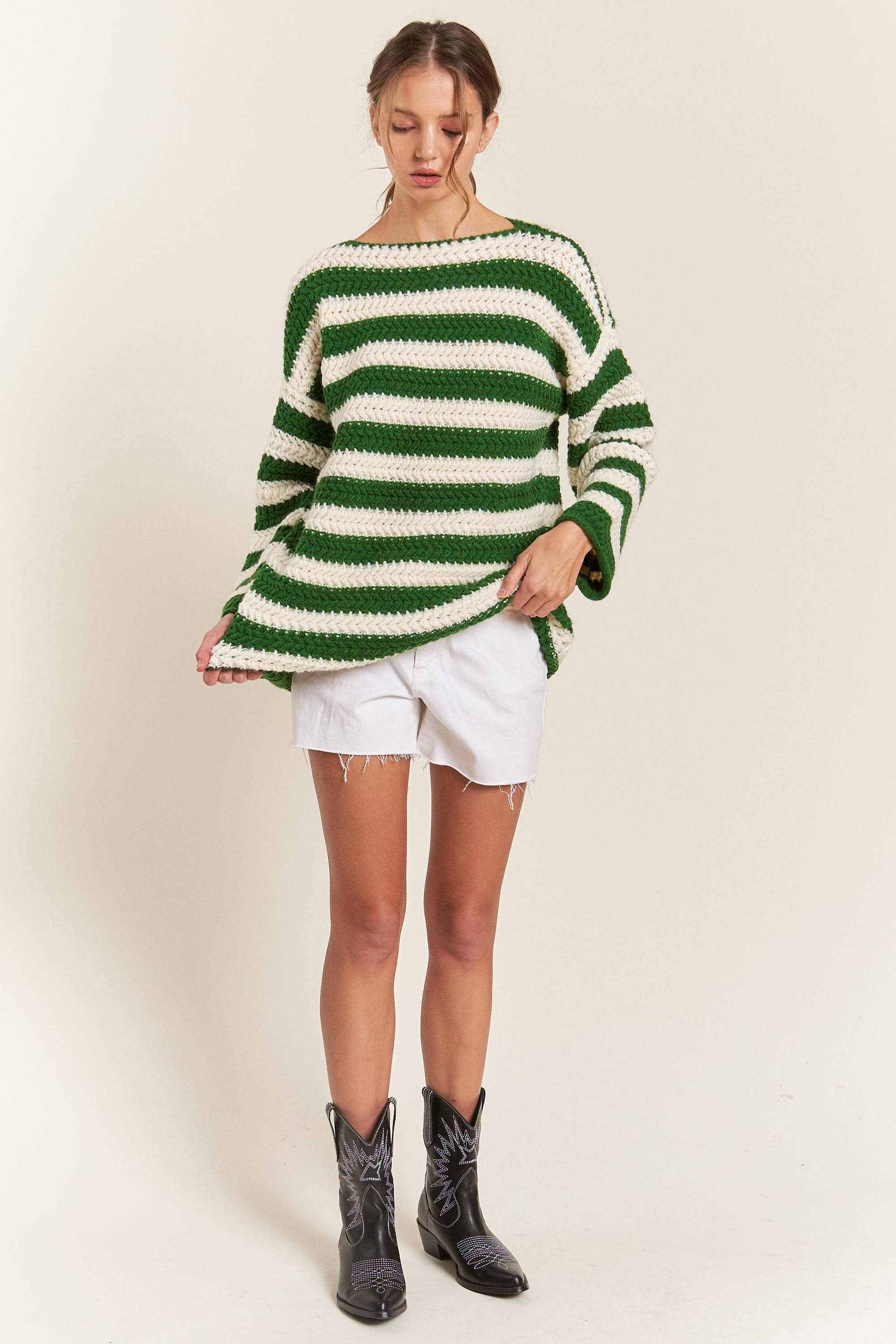 Green Oversized Striped Sweater