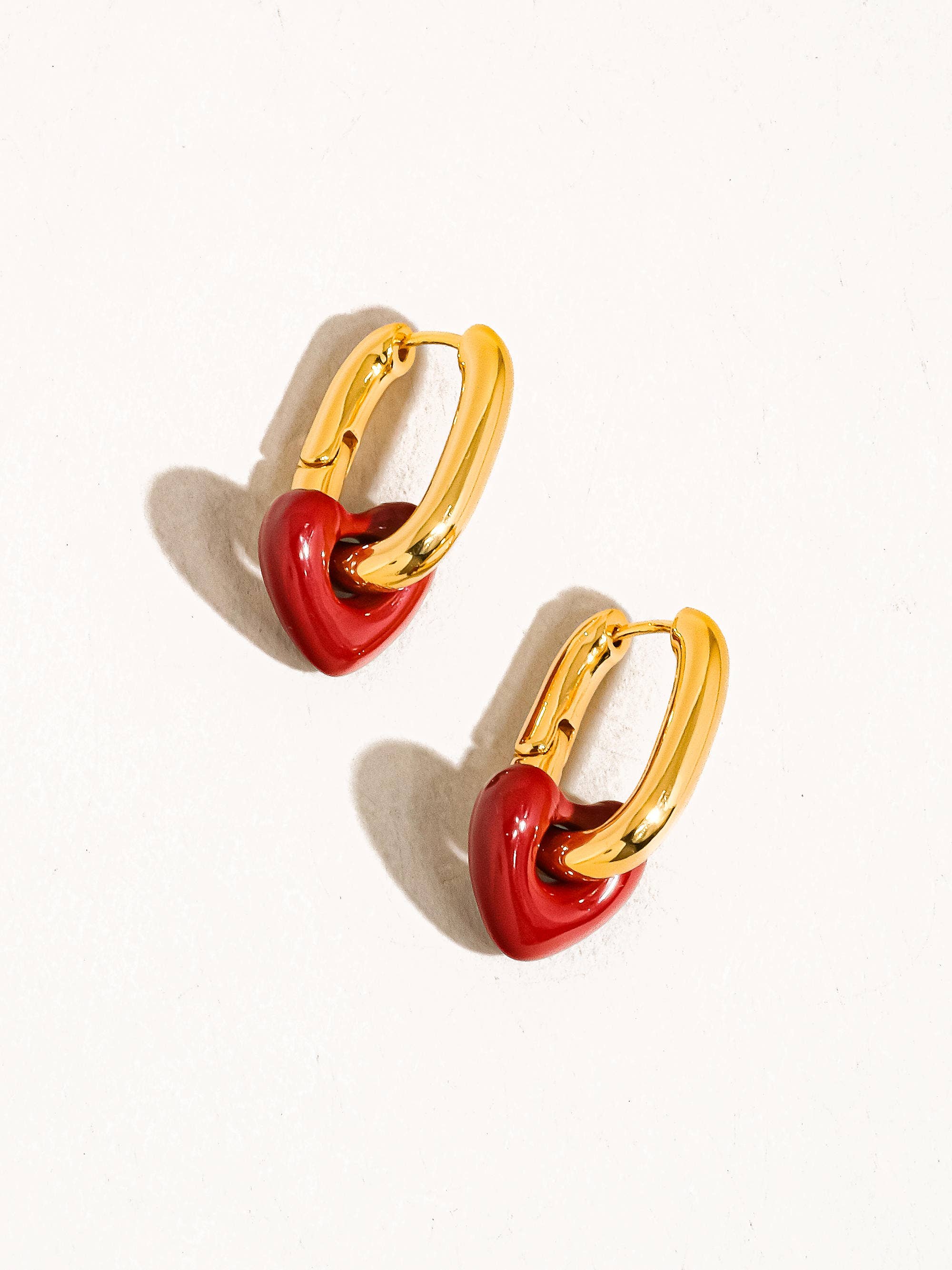 Gold Red Heart Chain Earring